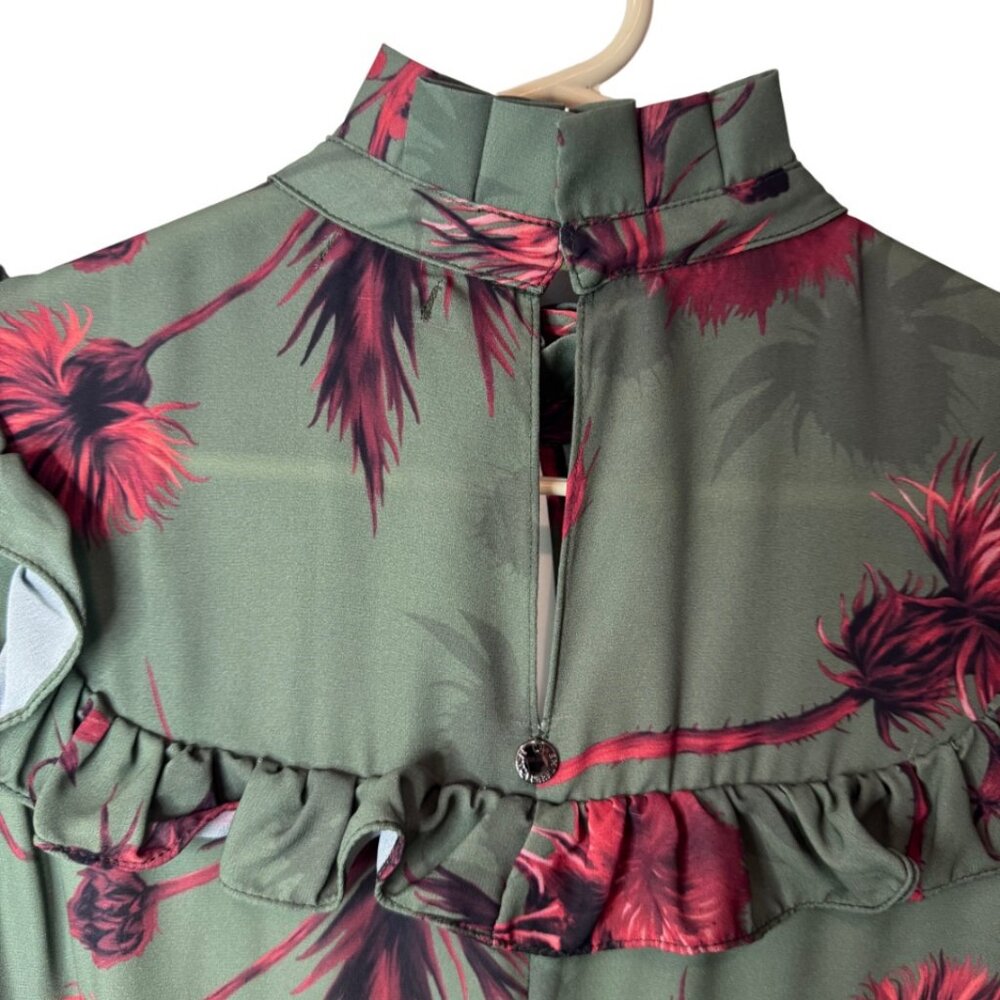 Lanca Perfume Collection green ruffled floral long sleeve mini dress size XS - Picture 4 of 8